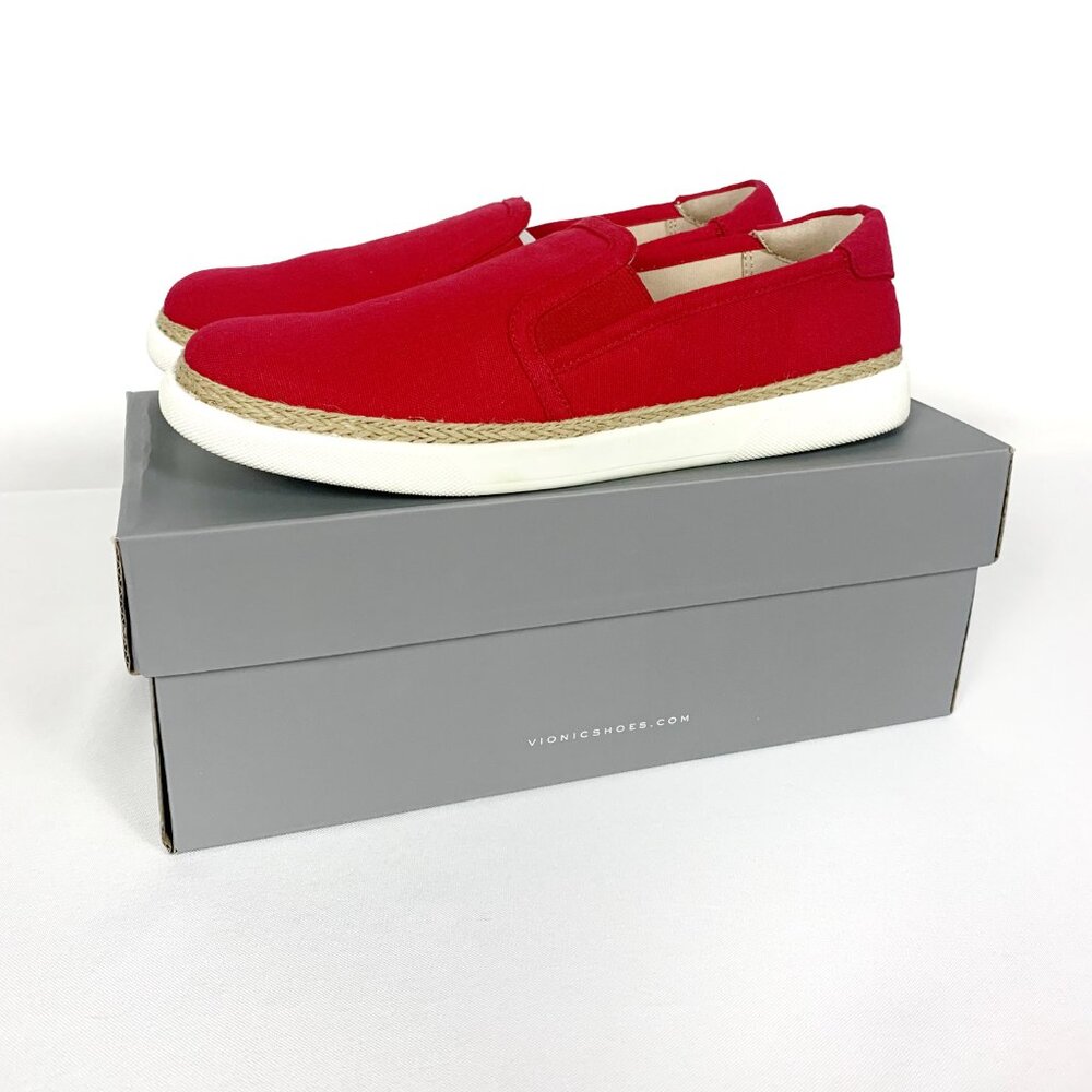 Vionic Sunny Rae Canvas Slip On Shoes in Cherry Red - 7